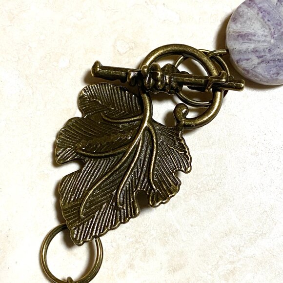 2/$20, Purple Opalized Fluorite Bracelet, Genuine Gemstone + Bronze Grape Leaf - Picture 2 of 12